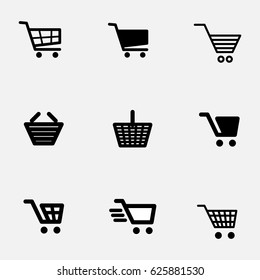 Shopping Cart Icon Set Isolated on light Coloured Background