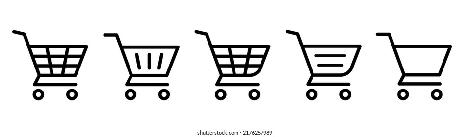 Shopping cart icon set. Line style. Editable stroke. Vector illustration