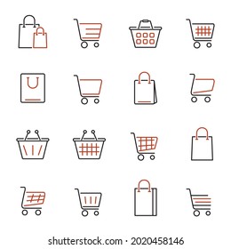 Warenkorb-Symbol-Set. Warenkorb-Symbol-Vektorelemente für Infografik-Web