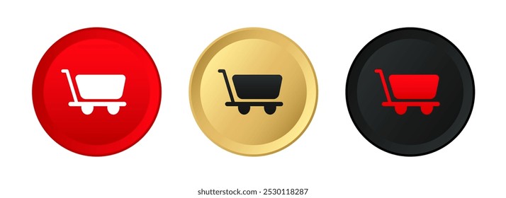 Shopping cart icon set. Shop basket internet button. Market purchase symbol. Buy click banner for online store. Vector illustration isolated on white background