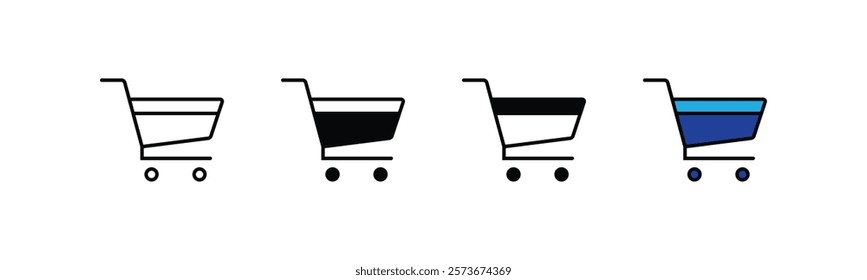 Shopping cart icon set. Shopping cart symbol in thin line and flat style. Online shop, buy, sale symbol for apps and websites. Vector illustration