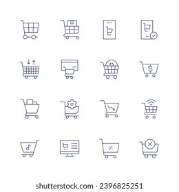 Shopping cart icon set. Thin line icon. Editable stroke. Containing delivery box, ecommerce, online shopping, shopping cart, shopping, delete item.