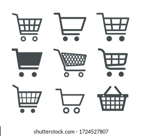 shopping cart icon set, trolley signs for internet shop