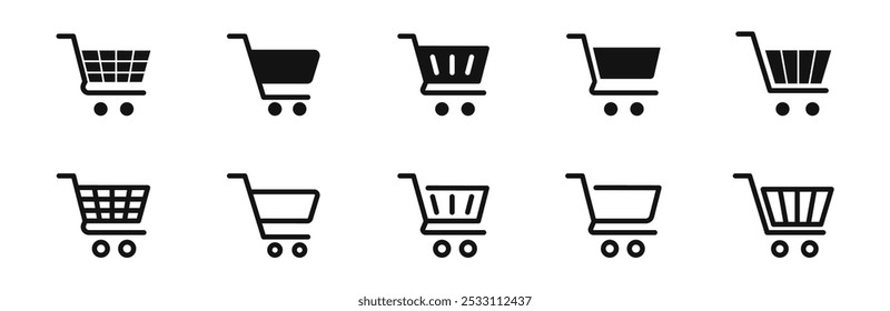 Shopping cart icon set. Trolley icon. Shopping basket icon. Online shopping button. Vector illustration.