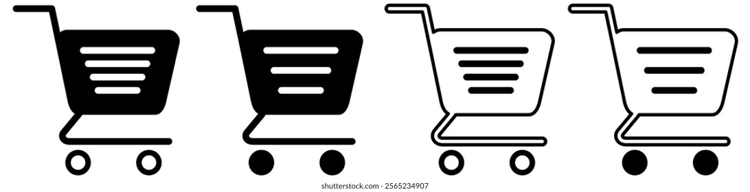 Shopping cart icon set, shopping trolley symbol . Add to shopping cart , buy and sale , full and empty shopping cart symbols. web vector icon