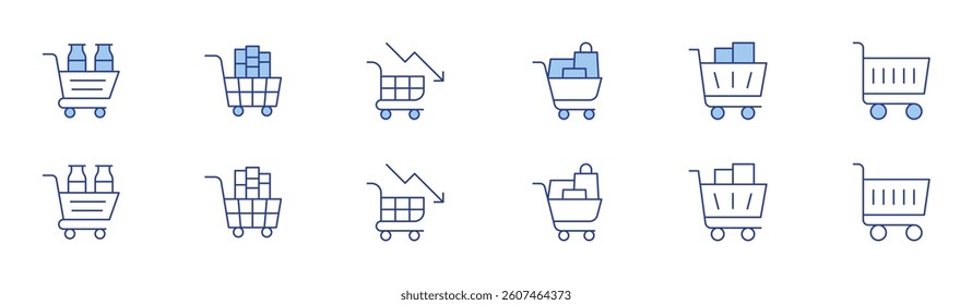 Shopping cart icon set in two styles, Duotone and Thin Line style. Editable stroke. shopping cart.