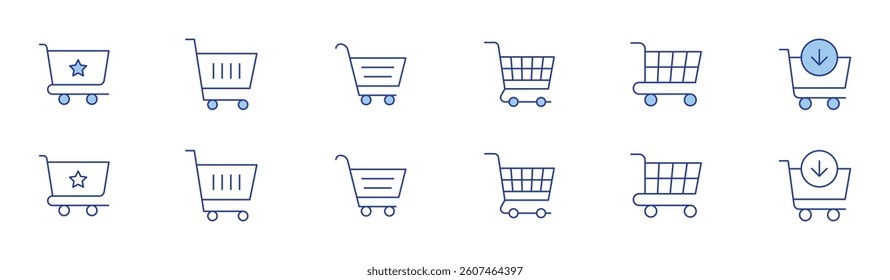 Shopping cart icon set in two styles, Duotone and Thin Line style. Editable stroke. shopping cart, add to cart.