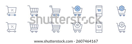 Shopping cart icon set in two styles, Duotone and Thin Line style. Editable stroke. favourite, online shopping, procurement, shopping cart.