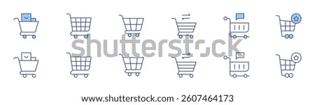 Shopping cart icon set in two styles, Duotone and Thin Line style. Editable stroke. customer, ecommerce, cart, shopping cart, trolley.
