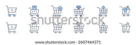 Shopping cart icon set in two styles, Duotone and Thin Line style. Editable stroke. shopping trolley, shopping cart.