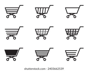Shopping cart icon set. Shopping cart vector. Shopping cart. Business icon, web icons, trolley icon, cart icon. Vector illustration.