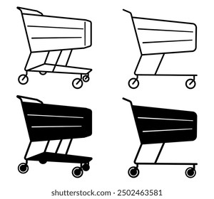 Conjunto de iconos de Carrito de compras. Contornos de Vector e ilustraciones de silueta. Tienda, supermercado, tienda. 