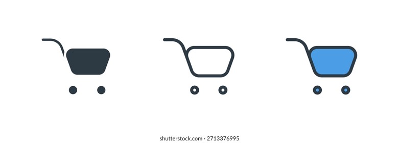 Ilustración vectorial del sistema del icono del Carrito de compras. línea, glifo, símbolo del color aislado en el fondo blanco