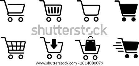 Shopping Cart Icon Set Vector, Online Shopping, Ecommerce Cart, Add to Cart and Checkout Symbols