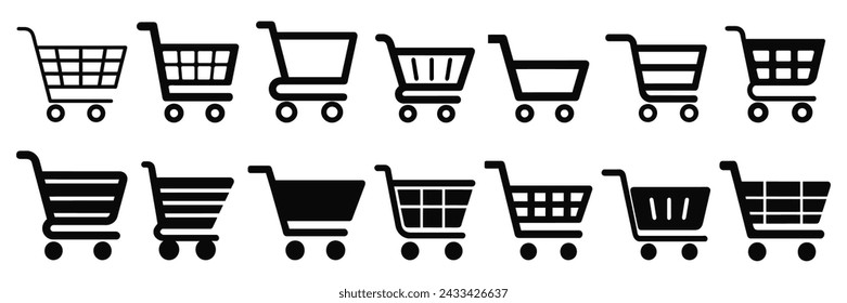 Shopping cart icon set. Web store shopping cart icon. Shopping trolley in outline.	
