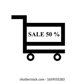 shopping cart icon shape button. sale 50 %