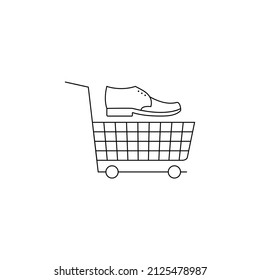 Shopping cart icon with shoe. Shop trolley with footwear symbol. Vector illustration. Editable template.