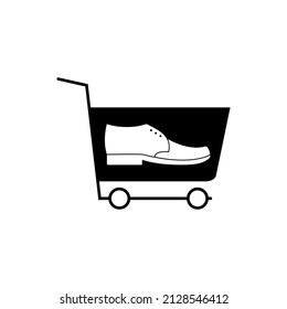 Shopping cart icon with shoe. Shop trolley with footwear symbol. Vector illustration. Editable template.