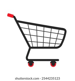 Shopping cart icon. Shop trolley sign. Store basket emblem. Online shop pictogram. Buy button for online store. Vector illustration in flat design isolated on transparent background.