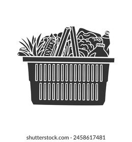 Shopping Cart Icon Silhouette Illustration. Basket Vector Graphic Pictogram Symbol Clip Art. Doodle Sketch Black Sign.