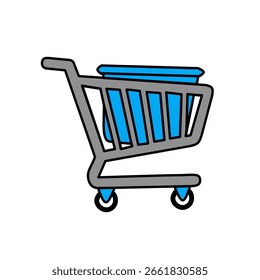 Icono de Carrito de compras - Carro plano simple del diseño con la cesta azul para el comercio electrónico