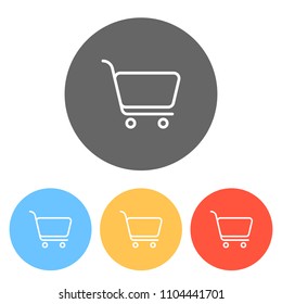 shopping cart icon. Simple linear icon with thin outline. Set of white icons on colored circles