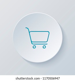shopping cart icon. Simple linear icon with thin outline. Cut circle with gray and blue layers. Paper style
