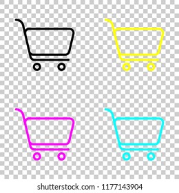 shopping cart icon. Simple linear icon with thin outline. Colored set of cmyk icons on transparent background