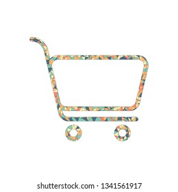 Shopping cart icon. Simple linear icon with thin outline. Colored mosaic with polygons