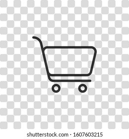 Shopping cart icon. Simple linear icon with thin outline. Black symbol on transparency grid