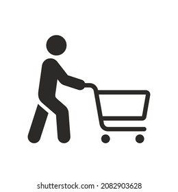 Shopping cart icon. Supermarket trolley. Man shopping in a supermarket. Vector icon isolated on white background.