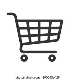 Símbolo del icono del carro de la compra. Botón de almacén web del carro de forma plana. Cartel del logo de la tienda en línea. Imagen de la ilustración del vector. Silueta negra aislada sobre fondo blanco.
