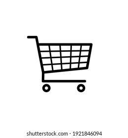 Shopping cart icon symbol. Flat shape trolley web store button. Online shop logo sign. Vector illustration image. Black silhouette isolated on white background.