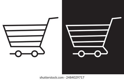 Shopping cart icon symbol. Flat shape trolley web store button. Online shop logo sign. Black silhouette isolated on white and black background.  Vector illustration. EPS 10