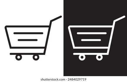 Shopping cart icon symbol. Flat shape trolley web store button. Online shop logo sign. Black silhouette isolated on white and black background.  Vector illustration. EPS 10