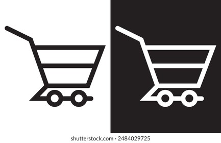 Shopping cart icon symbol. Flat shape trolley web store button. Online shop logo sign. Black silhouette isolated on white and black background.  Vector illustration. EPS 10