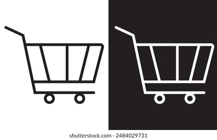 Shopping cart icon symbol. Flat shape trolley web store button. Online shop logo sign. Black silhouette isolated on white and black background.  Vector illustration. EPS 10