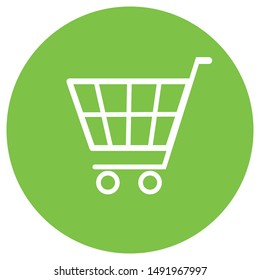 Shopping cart icon or symbol on green circle simple flat design isolated on white background, icon for web or application ui