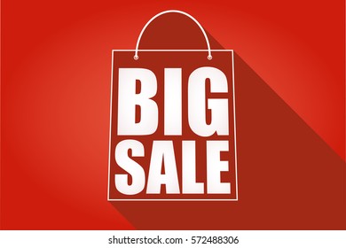 Shopping cart, icon, symbol purchases and sales on a juicy red background. A large inscription in white letters Big sale