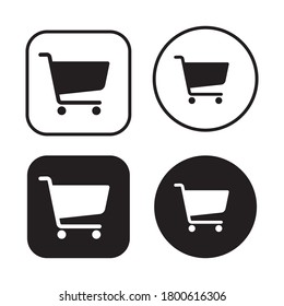 Shopping cart icon symbol set. Flat shape trolley button collection. Online shop and web store logo sign. Vector illustration image. Black silhouette isolated on white background.