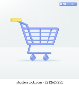 Shopping Cart Icon Symbols. Shopping Trolley, Grocery Push Cart, Sale, Discount, Online Shopping And Digital Marketing Concept. 3D Vector Isolated Illustration Design. Cartoon Pastel Minimal Style.