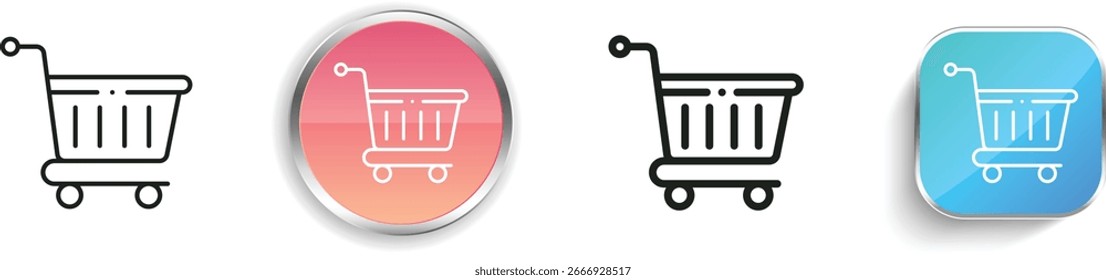 Icono de Carrito de compras. Diseño de estilo lineal delgado, regular y de Botón aislado sobre fondo blanco