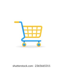 Shopping cart icon. Trolley with basket button for online marketing, buying, sale, promotion concept. 3d design element for online market, website, app Vector illustration isolated on white background