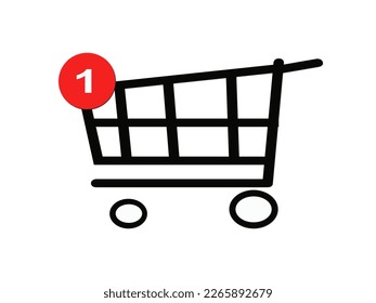 Shopping cart icon. Trolley, business concept. Shopping cart with number of purchases. Vector illustration 