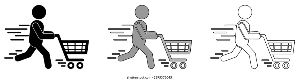 Shopping cart icon. Shopping trolley in outline. Web cart in line. Shop symbol in black. Trolley icon set. Stock vector illustration. Vector Graphic. EPS 10