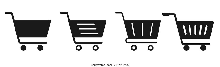 Shopping cart icon. Shopping trolley in solid. Web cart in glyph. Shop symbol in black. Trolley icon set. Stock vector illustration