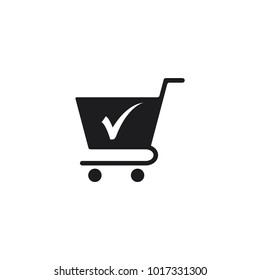 shopping cart icon, trolley symbol, check mark symbol inside trolley symbol 