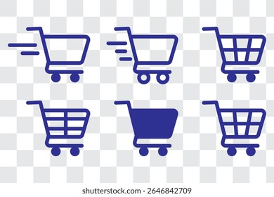 Ícone do carrinho de compras. Símbolo do carrinho. Conjunto de ícones do carrinho. Contornar carrinho de compras. Símbolo de carrinho linear. Ilustração do vetor de estoque