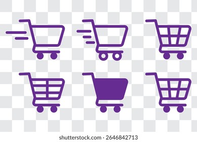 Ícone do carrinho de compras. Símbolo do carrinho. Conjunto de ícones do carrinho. Contornar carrinho de compras. Símbolo de carrinho linear. Ilustração do vetor de estoque