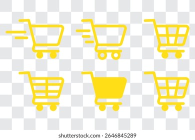 Ícone do carrinho de compras. Símbolo do carrinho. Conjunto de ícones do carrinho. Contornar carrinho de compras. Símbolo de carrinho linear. Ilustração do vetor de estoque